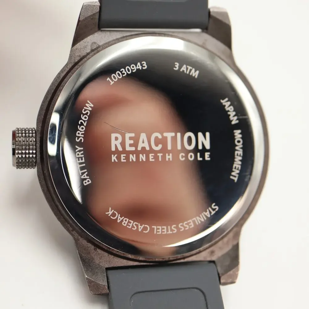 Kenneth Cole Reaction Mens 48mm Watch Gray Black Green Jumbo w New Battery